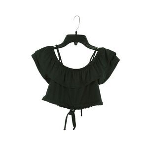 Submarine Crop Top Off Shoulder Ruffle Black Boutique Juniors Large NWT